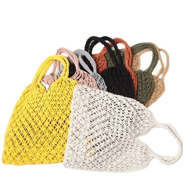 

2021 Multicolor Macrame Crochet ladies Women Hand Bags Bohemian Woven Beach Tote Bags