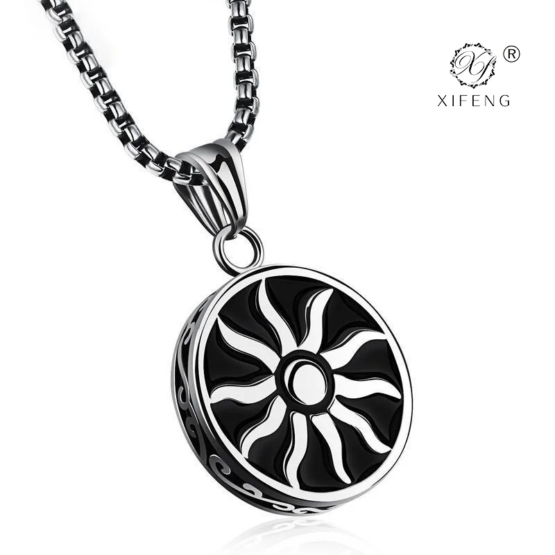 

Factory direct sale retro totem titanium steel men's necklace personality sun god fashion pendant necklace