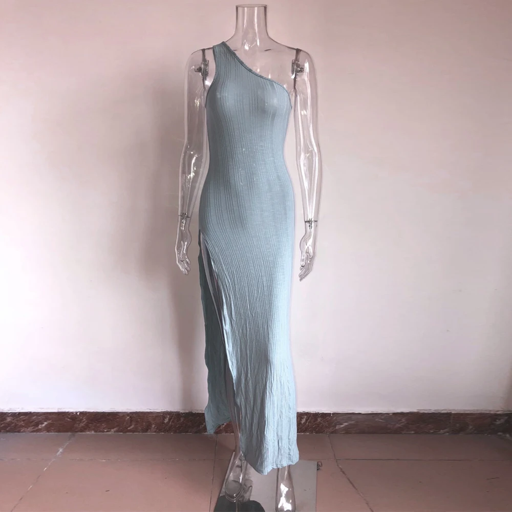 
8136 2019 kylie jenner One Shoulder knit Dress Women Slim Fit Sexy Long Dress Casual Maxi Dress 