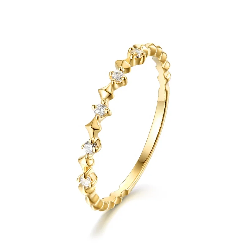 

Stacking thin skinny band real solid 14K gold half eternity star ring, Picture