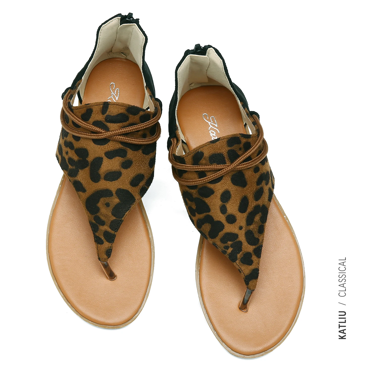 

2021 New Hot Sale Fashion Summer Women's Sandals Femme Leopard Flat Flip Flops Sandals, 3 colors