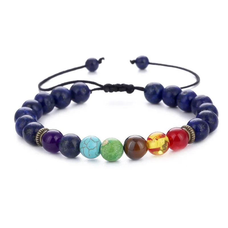 

2021 Sailing Jewelry Rock Bead Elastic Natural Stones Gemstones Yoga Beads Bracelet Lava Stone 7 Chakra Bracelet