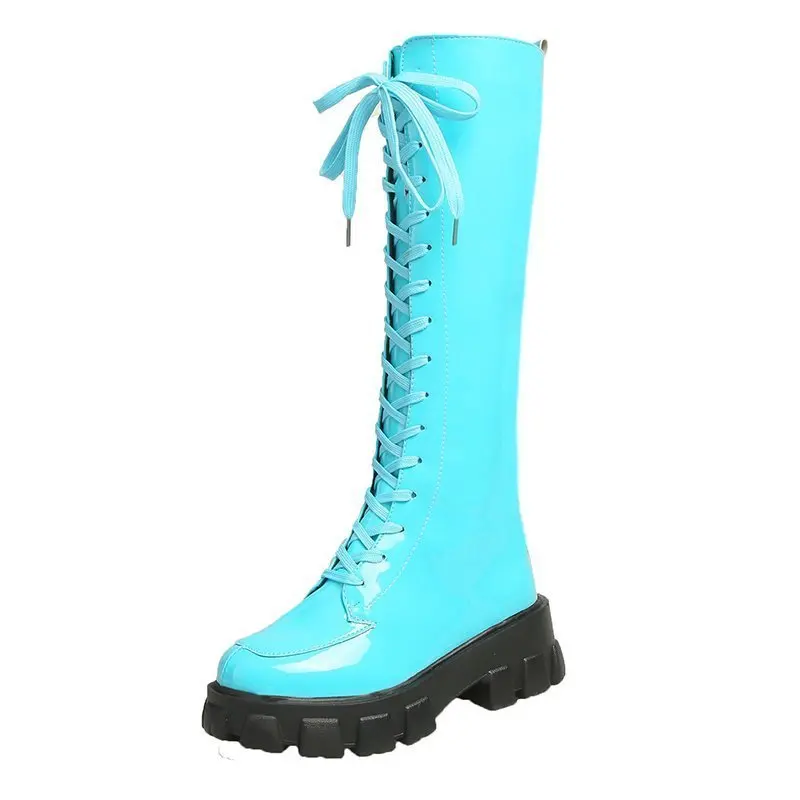 

Patent leather Women High Platform Knee High Boots With Candy Colors Long Boots Welcome Your Mixed Style And Colors