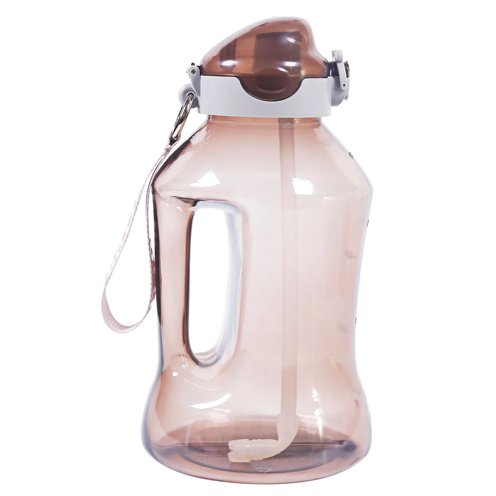 

New Large capacity sports leak proof transparent 2500ml portable gallon brief gym water bottle plastic with handle and straw, Grey, pink,brown