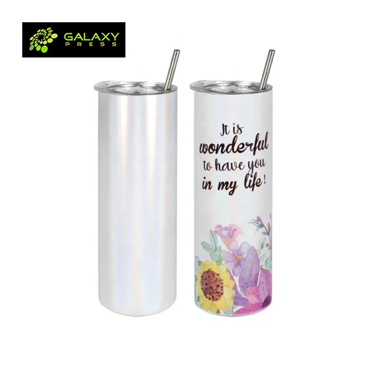 

Double Wall 20OZ White Skinny Tumbler Sublimation Blanks Stainless Steel Water Bottle Sublimation Products, Sparkle, white, purple, green