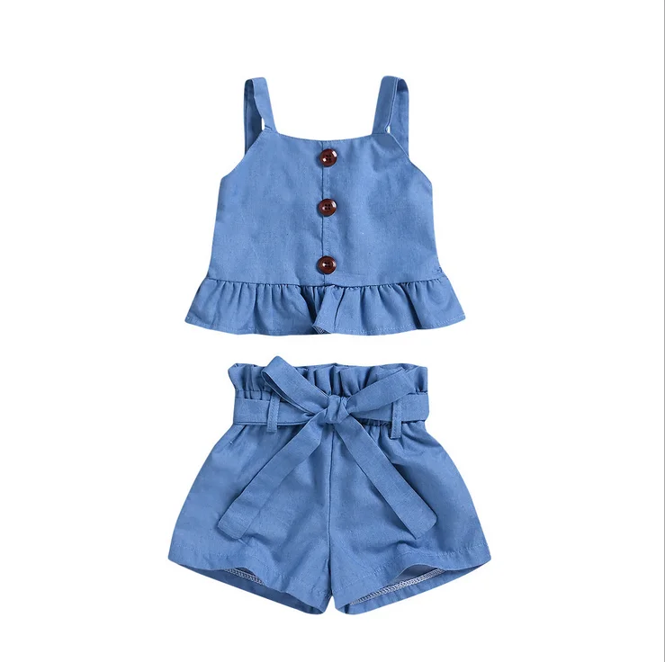 

Summer 2021 new design children's clothing baby girls denim suit casual kids clothes suits, Picture