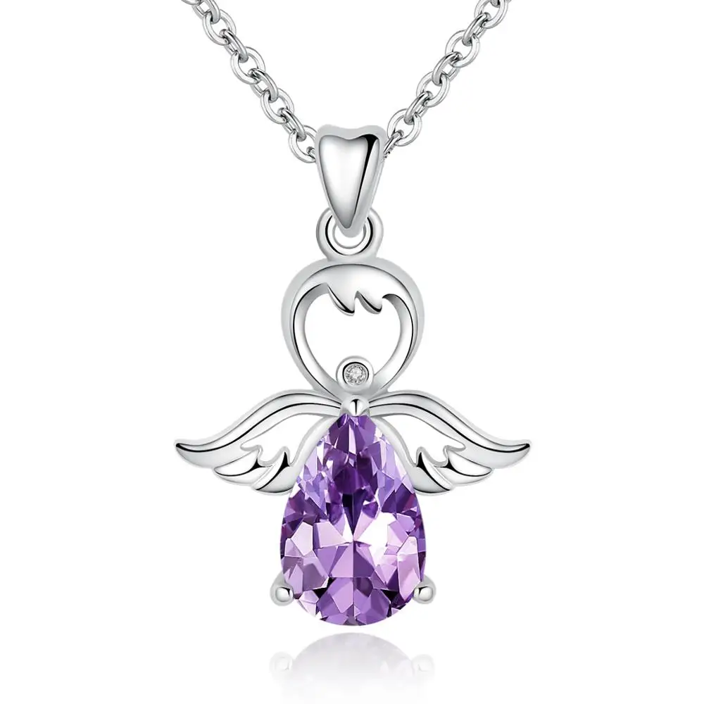 

925 sterling silver crystal Birthstone wings guardian angel necklace pendant