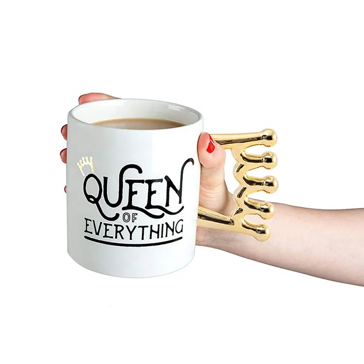 

gold crown handle ceramic cups king queen gift gift coffee mugs luxury cup, White