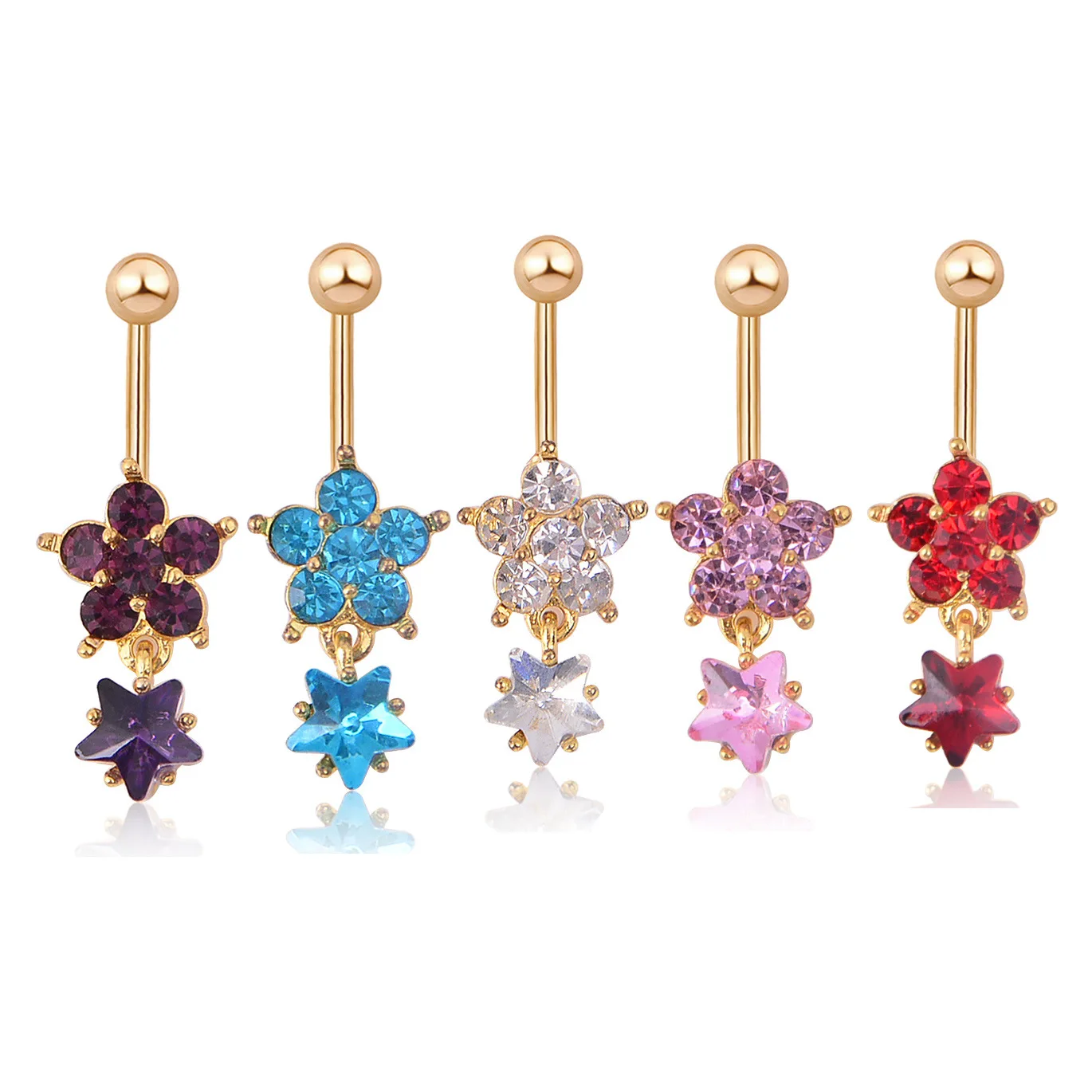 

VRIUA 1pc 5 Color Belly Button Ring Exquisite Fashion Diamond-studded Five-pointed Star Belly Button Piercing, Multicolor