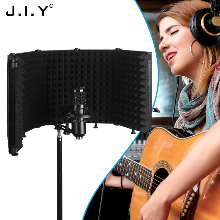 

J.I.Y M5 5-doors Studio Microphone Foldable Pop Filter Wind Screen Isolation Shield for bm800 Recording Foam, Black