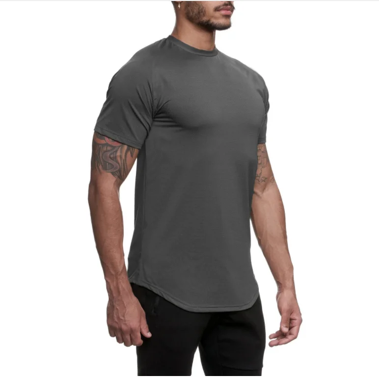 

Mens gym sports muscle blank t-shirt curved hem man round neck t shirt with custom logo