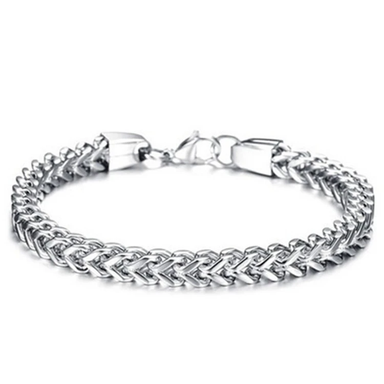 

Fashion Custom Men Silver Cuff Hand Bangle Stainless Steel Jewelry Women Men Engraved Chain Bracelet