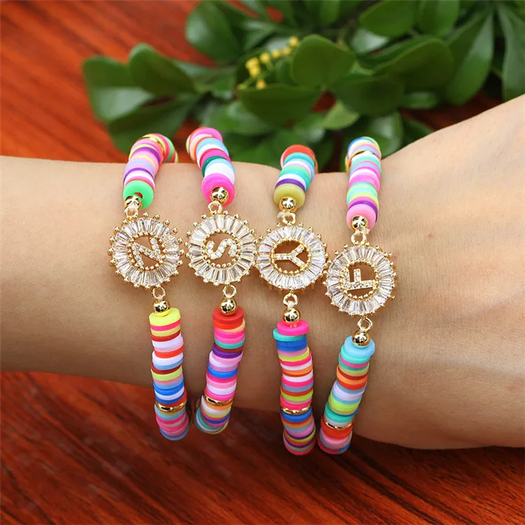 

Hot selling professional high end letter copper cz beaded bracelet handmade