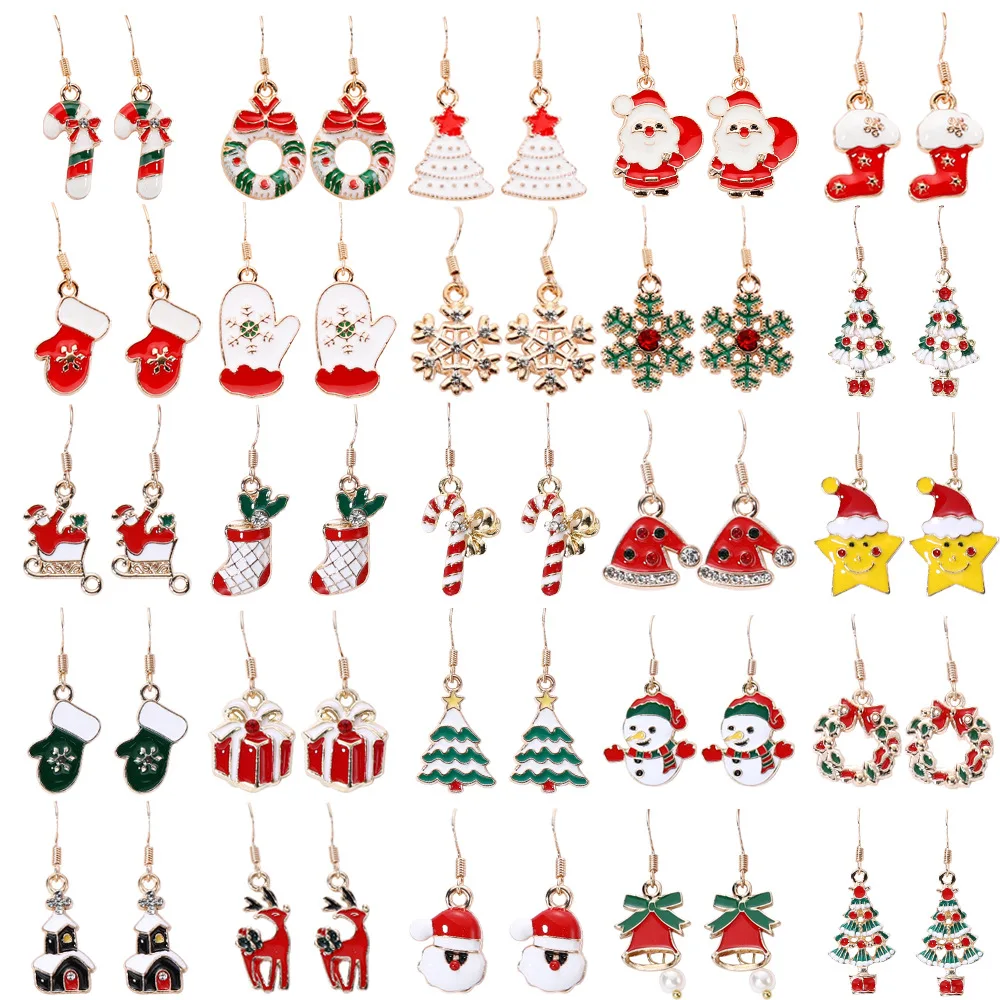 

Fashion Cartoon Christmas Day Earrings Christmas Tree Decor Snow man Santa Elk Snowflake Cane Earrings