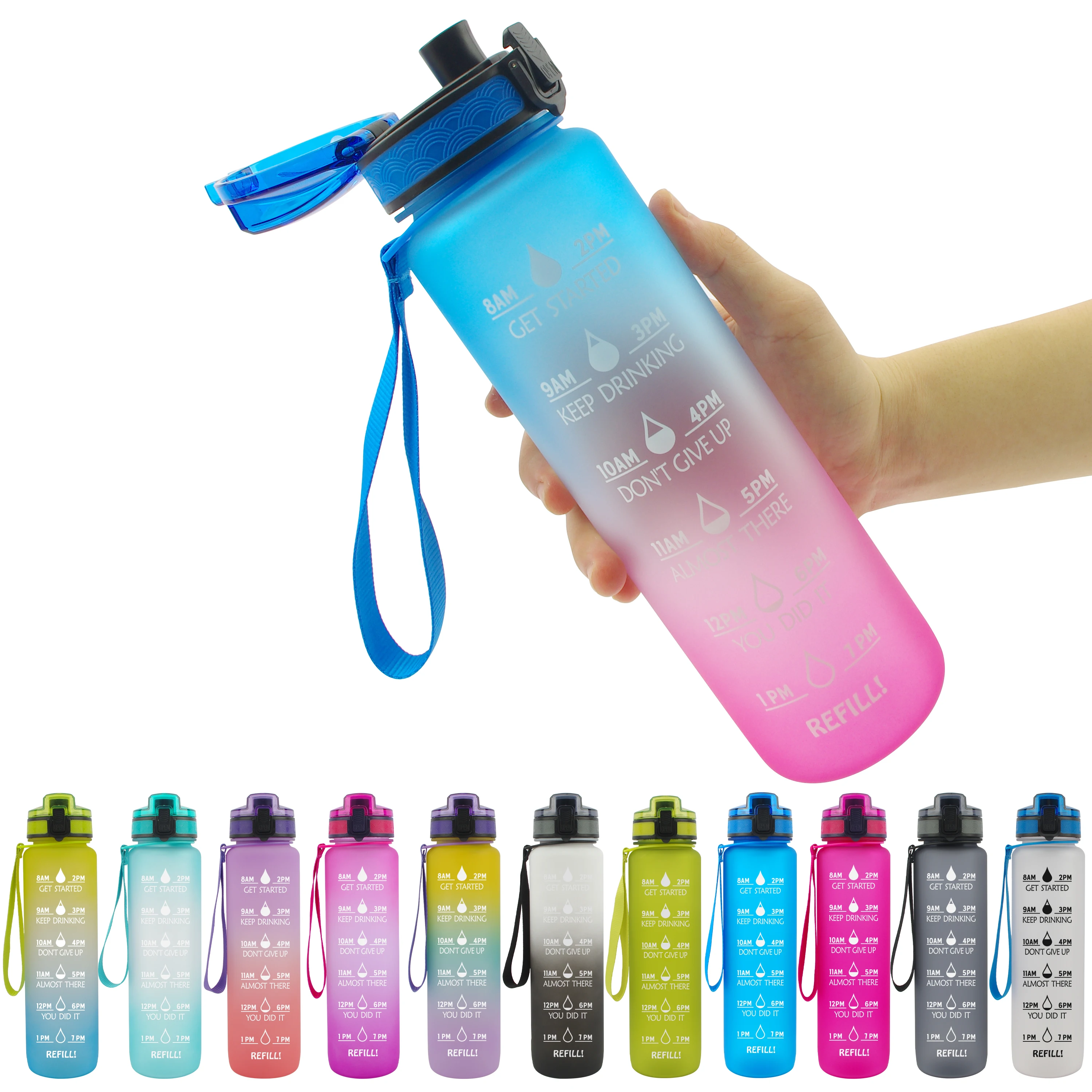 

32oz 1 Liter Motivational Tracking Tritan BPA Free Water Bottle with Hourly Time Marker