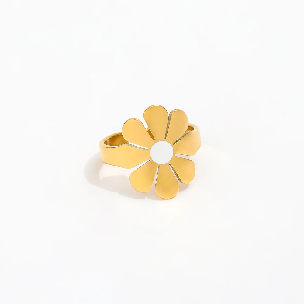 

High End 18K Plain Gold Statement Daisy Open Rings Stainless Steel Trendy Simple Gold Plated Jewelry