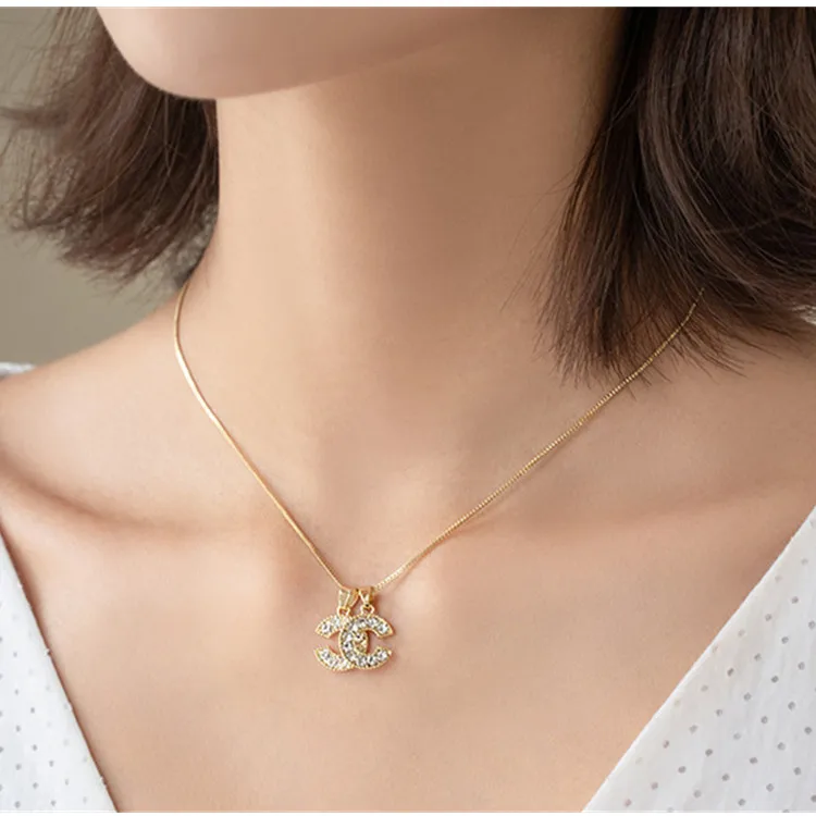 

NEW Trending Double C letter C Jewelry Fashion Zircon Pendant Necklaces Diamond Necklace, Silver, gold