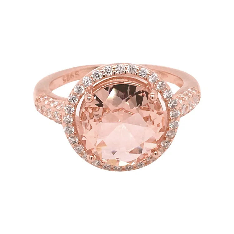 

Plating Rose Gold Ring with CZ Diamonds and Morganite Glass Stone