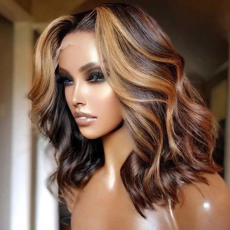

13*6 Hd Glueless lace brown with blond highlight wave