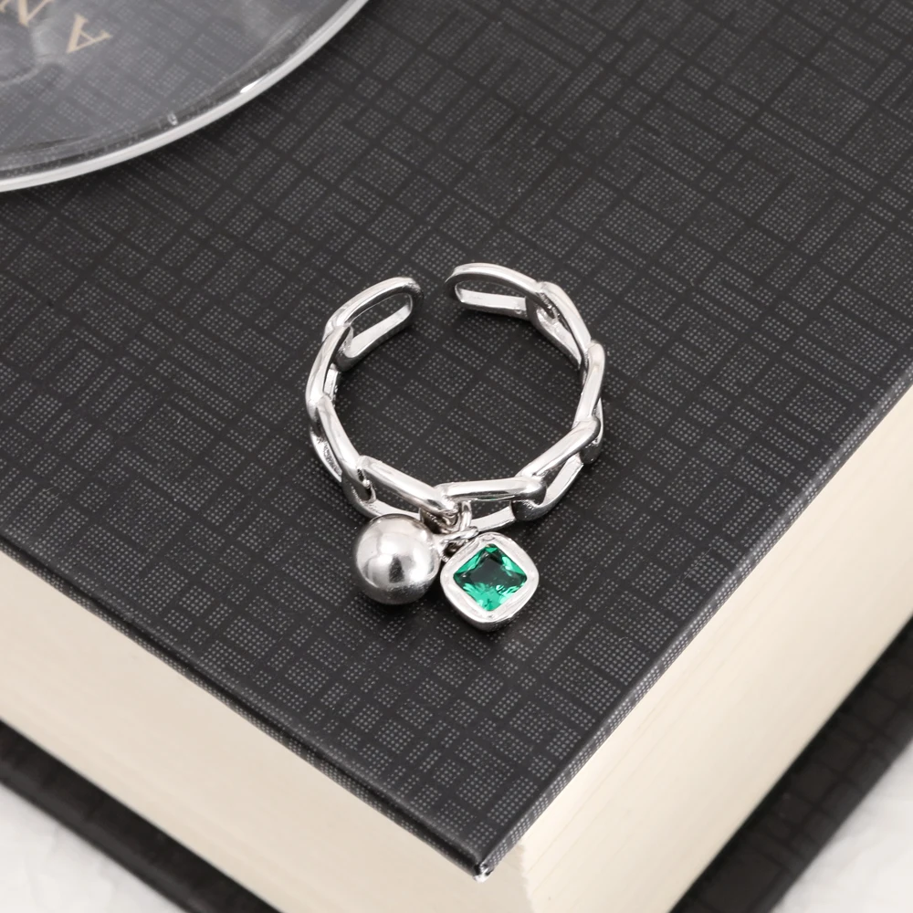 

VIANRLA 925 Sterling Silver Green Zircon Pearl Jewelry Ring Rhodium Plated Ring Gift Jewelry Hollow Style Open Ring For Women