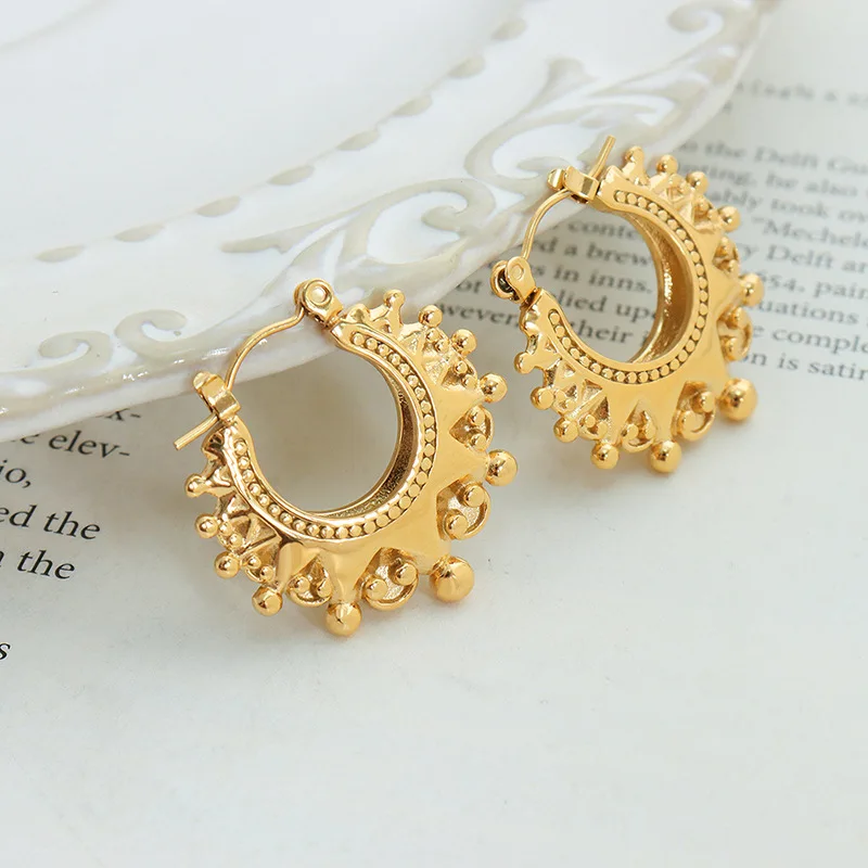 New Arrivals Ins Popular Earrings Luxury Vintage Earrings 18k Gold Plated Stainless Steel Hoop Earrings boucle doreille bijoux