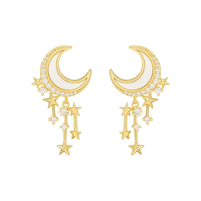

Popular Crystal Rhinestone Moon Stars Earrings Dangle Drop Charm Earrings Wholesale Girls Women Earrings Jewelry, Photo