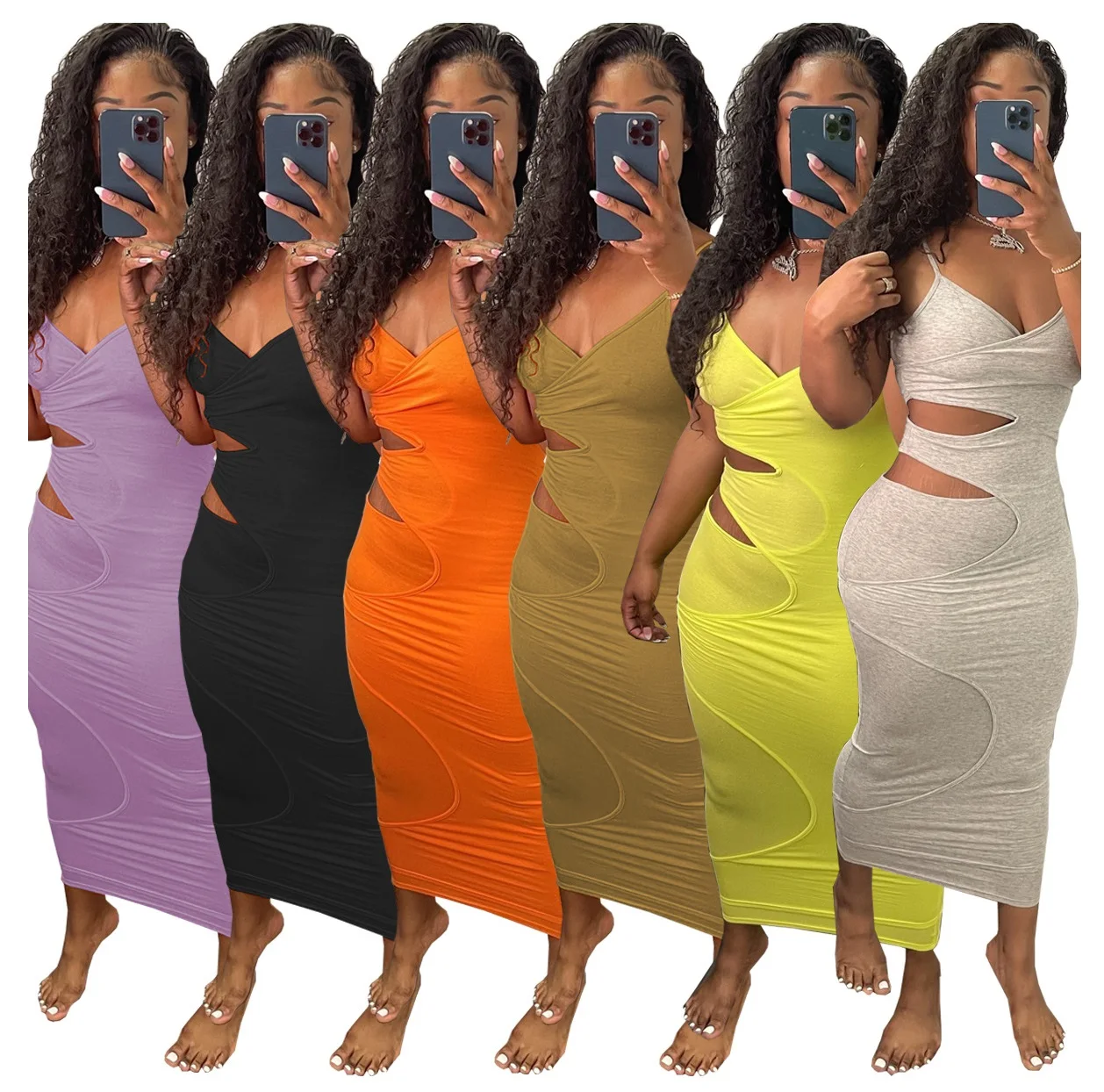 

Trending Products Summer Outfits For Womens Clothing 2021 Wholesale Nightclub Solid Color Halter Top Dress, Picture color