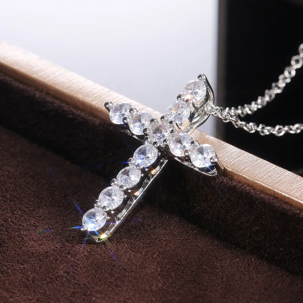 

Simple Stylish Women Cross Pendant Necklace Brilliant Cubic Zircon Dance Party Daily Wear Versatile Jewelry Wholesale, Picture shows