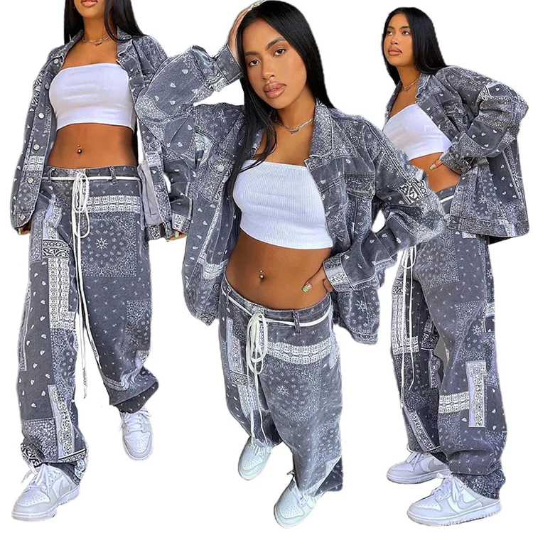 

Wholesale Paisley Clothing Long Sleeve Shirt And Pants Two Piece Set For Women