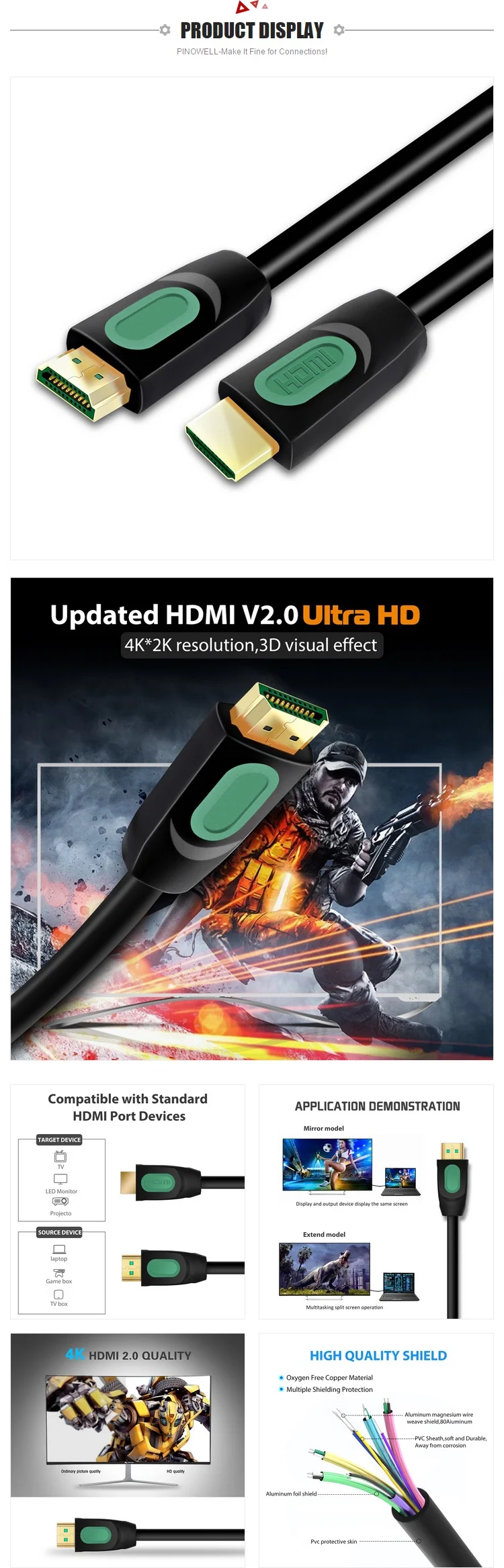 Molded plastic Premium male to male black 4K hdmi to hdmi cable 0.5m - ANKUX.COM
