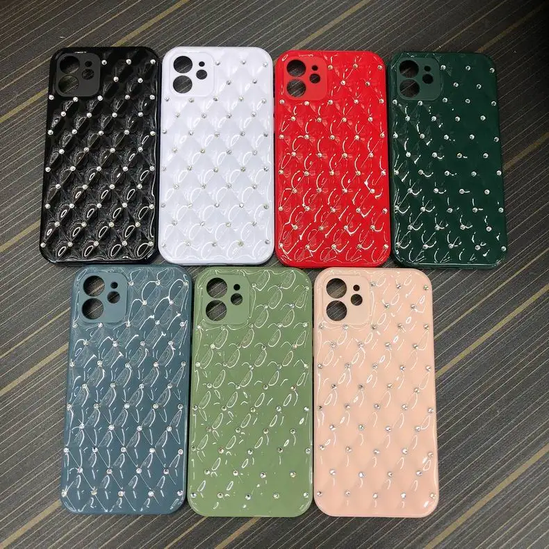 

2021 New wholesale fashion designer luxury flash artificial diamond handmade diamond mobile phone case for iphone 12 12pro 11, 5 colors