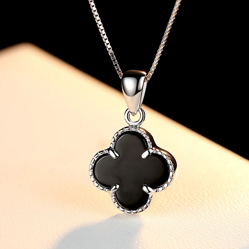 

Dropshipping Wholesale Lucky Four Leaf Clover Black Pendant 925 Sterling Silver Necklace S925 Jewelry Women Mother Day Gift