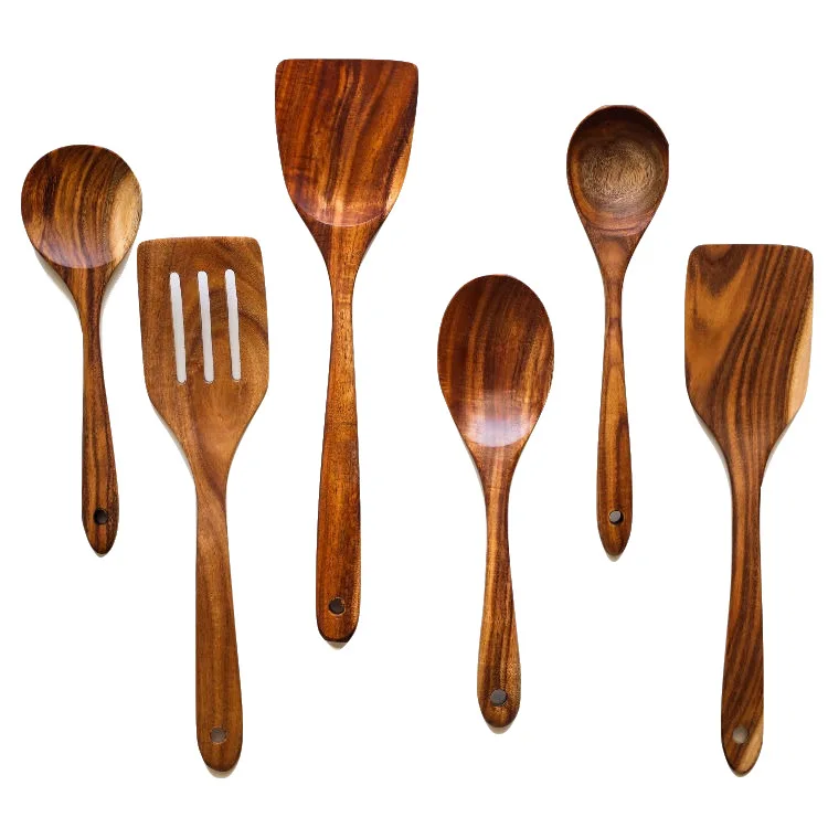 

Comfortable Non-Stick Wooden Utensil 7pcs Spatula Leaky Spoon Mini Wooden Kitchen Tools, Wood color