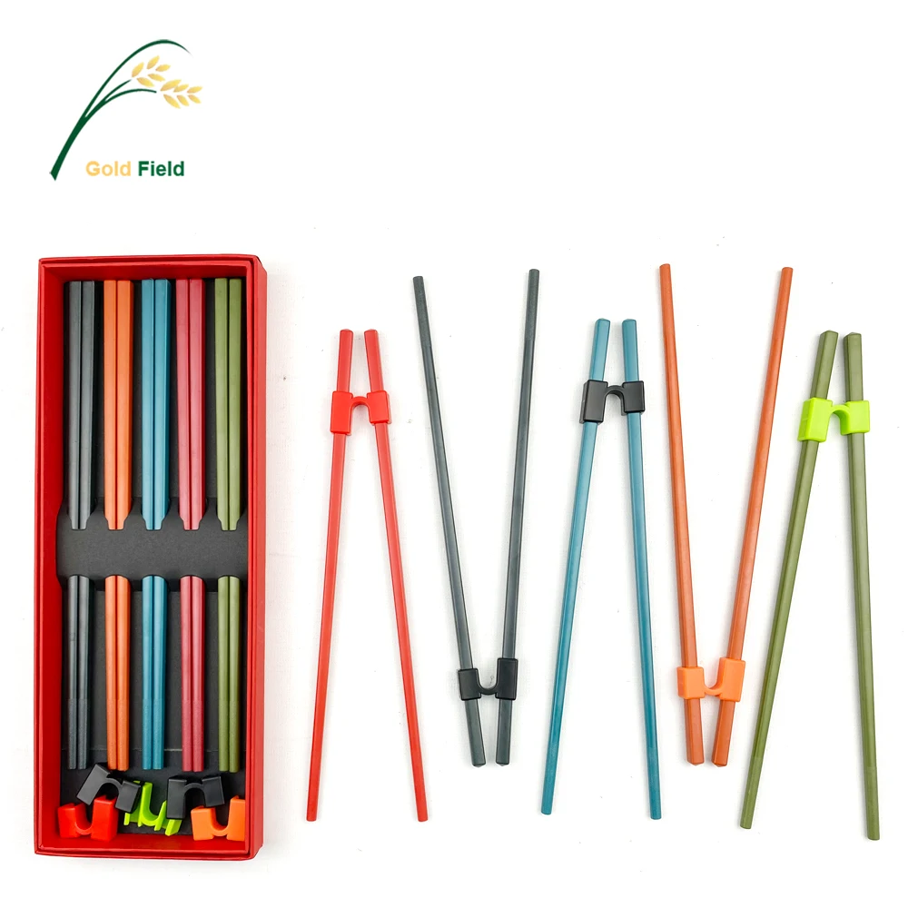 

Quadrilateral Non-slip Colorful New to use chopsticks Alloy Chopsticks and helper Set for Dishwasher safe, 5 colors