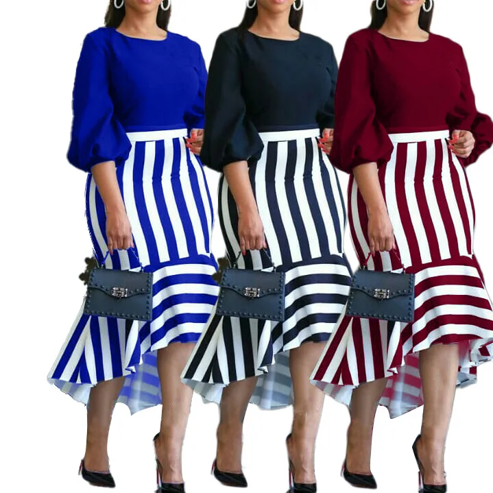 

Summer dress new style striped irregular stitching fishtail skirt plus size women's clothing dress