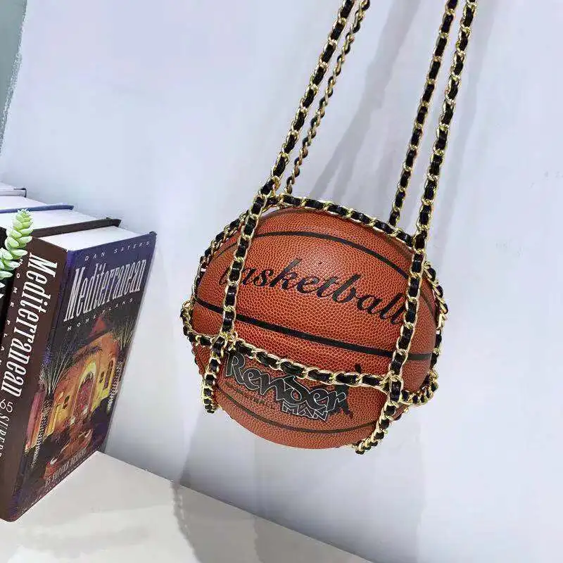 

Fashion Custom logo color ladies bags women's crossbody bag round shaped pu leather chain handbags with letter basketball purse, Brown,black,light brown,blue
