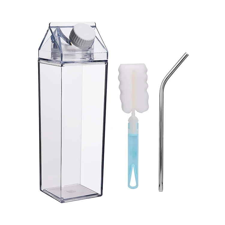 

BPA free 500ml 1000ml clear milk carton water bottles Cute plastic transparent reusable square shape plastic water bottle
