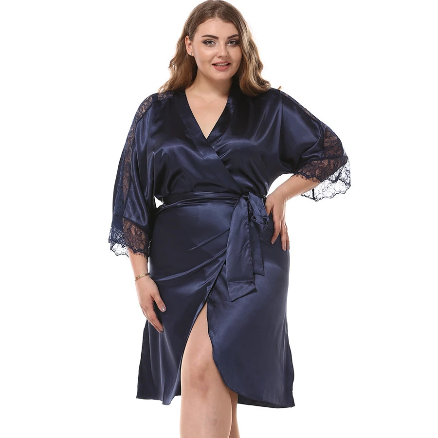 

2022 Hot Sale Plus Size sexy Pajama Comfortable and high quality imitated silk fabric suit shoppe online allure women robe, Picture shows