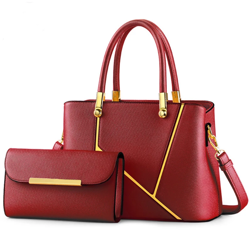 

2021 Fashion High Quality Ladies Hand bags Women Bags Sets Red Pu leather Handbags sets 2 In 1, Various colors are avaiable
