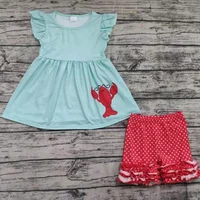 

Baby boutique wholesale fashion lobster flutter sleeve tunic icing ruffle shorts children girls summer outfits toddler clothes