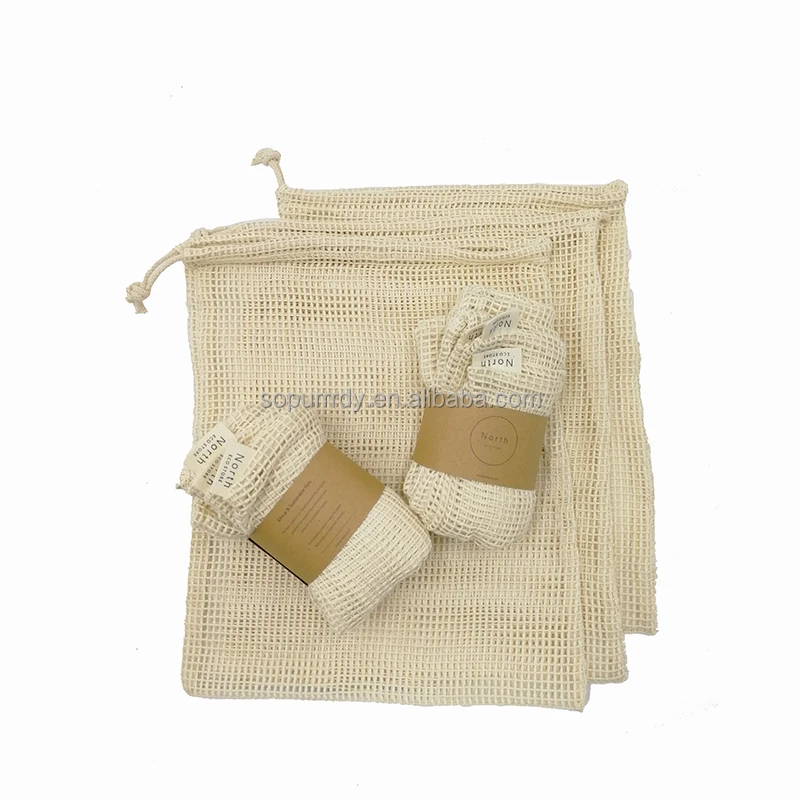 

Sopurrrdy Reusable organic cotton mesh produce bag with drawstring for grocery shopping fruit vegetable, Natural color
