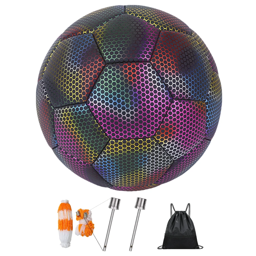 

RTS Glowing reflective holographic soccer ball light up footballs luminous soccer ball factory outlet OEM Made china, Customize color