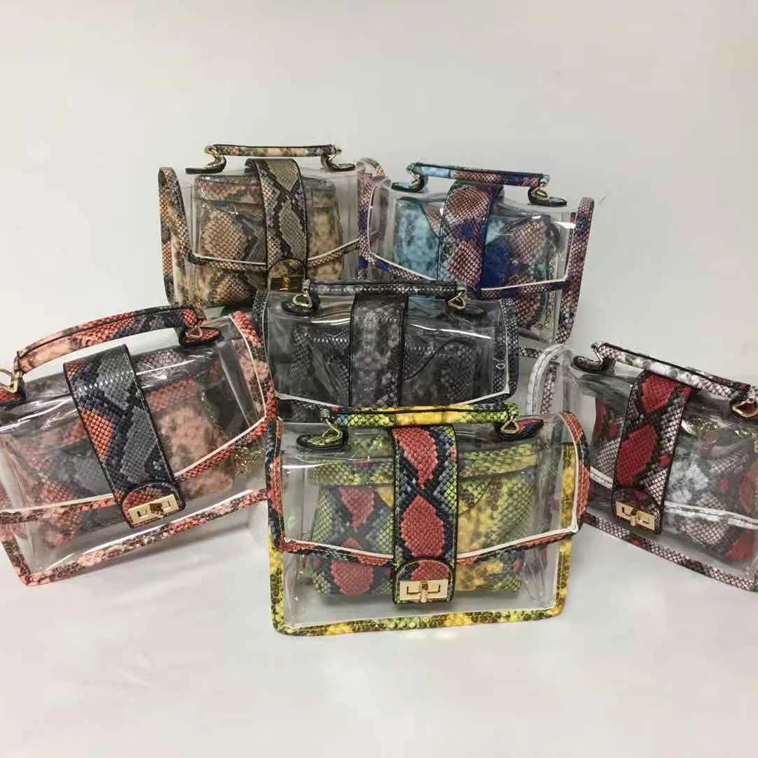 

Fashion crossbody sling bag for women transparent snake skin purse wholesale price clear bag 2pcs purses and handbags for women, Black,red,blue,gray,khaki,yellow