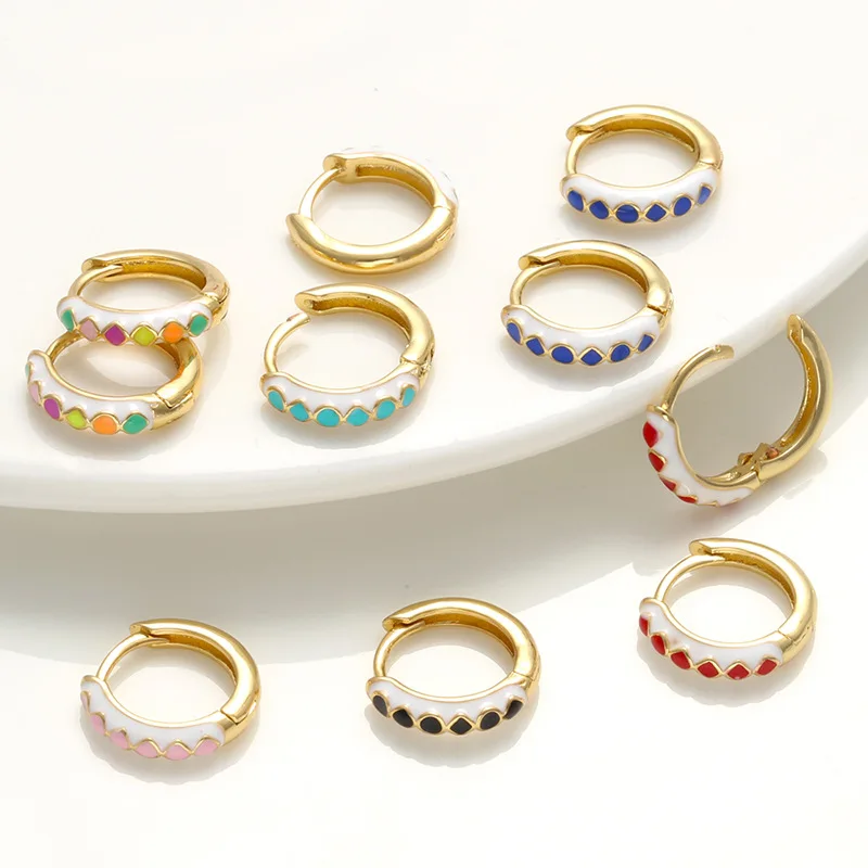 

Classic Trendy Gold Plating Small Hoop Earring Colorful Enamel Hoop Huggie Earring