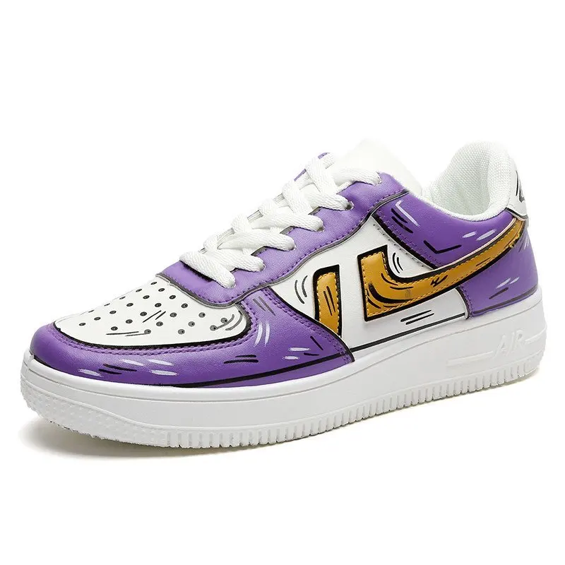 

New design men's sneakers anime print designer products man's casual running sport shoes, White/purple/lt.green