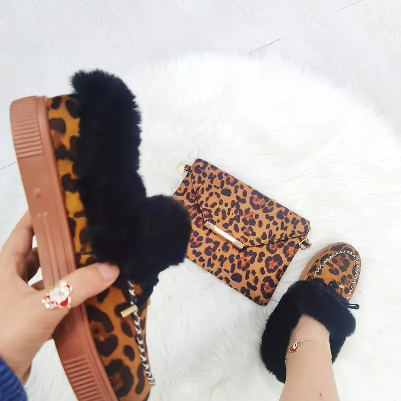

women bucket snow boots fleece cotton match handbags set, Black