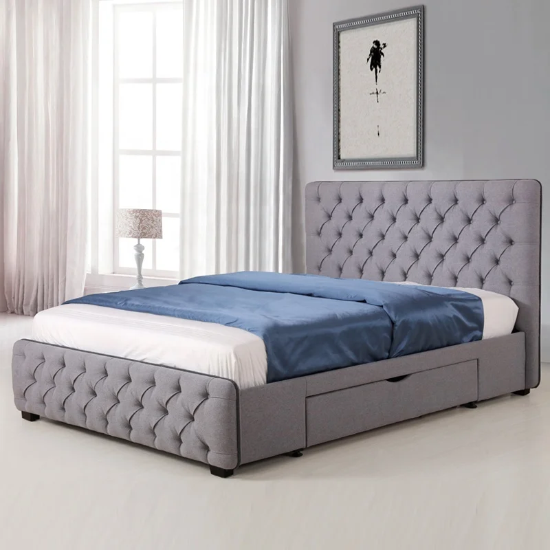 
Factory Linen Ottoman Latest Double Bed Design King Size Soft Bed 