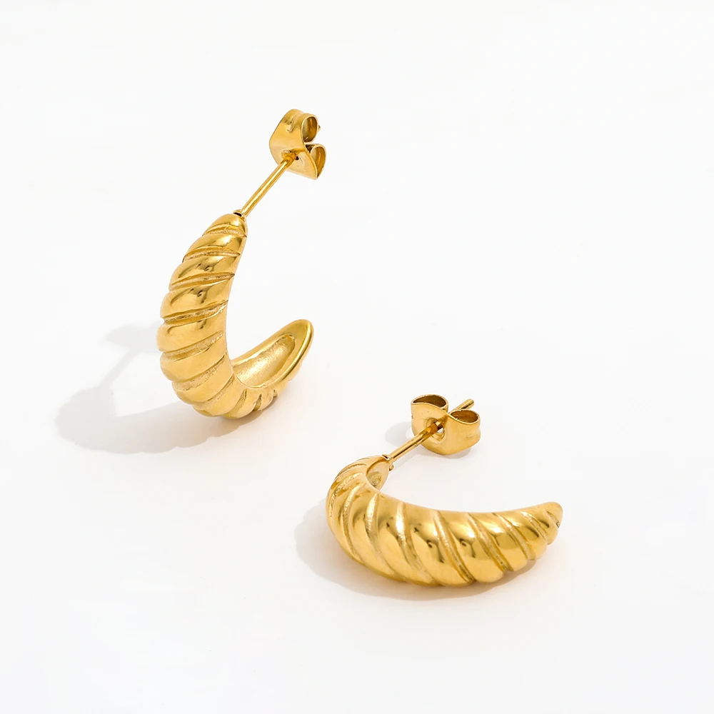 

JOOLIM Jewelry PVD 18K Gold Plated Croissant Hoop Earring Stainless Steel for Women Earrings Trendy Geometric Flimming Setting