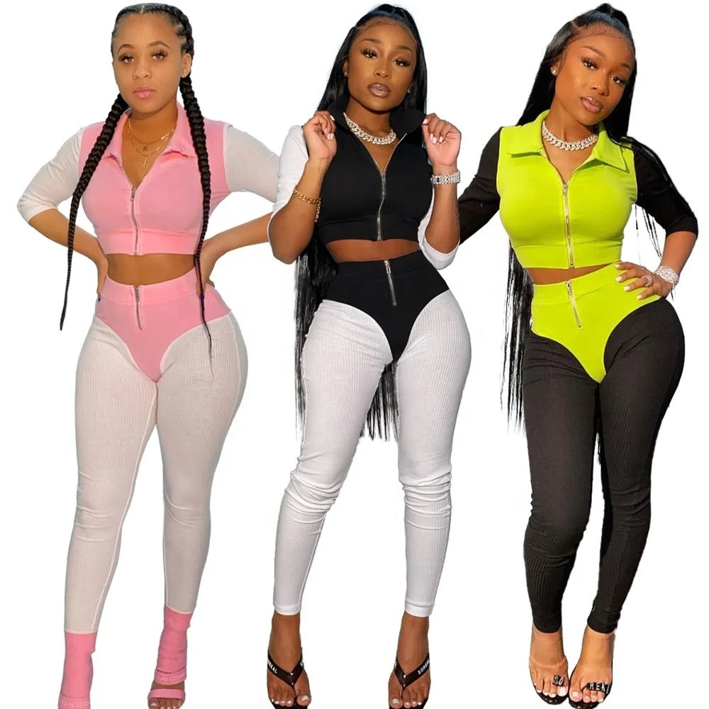

B62280A Hot style American sexy women's dress patchwork color tight sleeve fashion suit, Pink/black/green