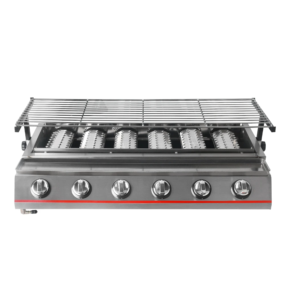 

GZKITCHEN Commercial 6 Burners LPG Gas BBQ Outdoor Picnic Barbecue CookerStainless Steel Smokeless Home Garden, Sliver